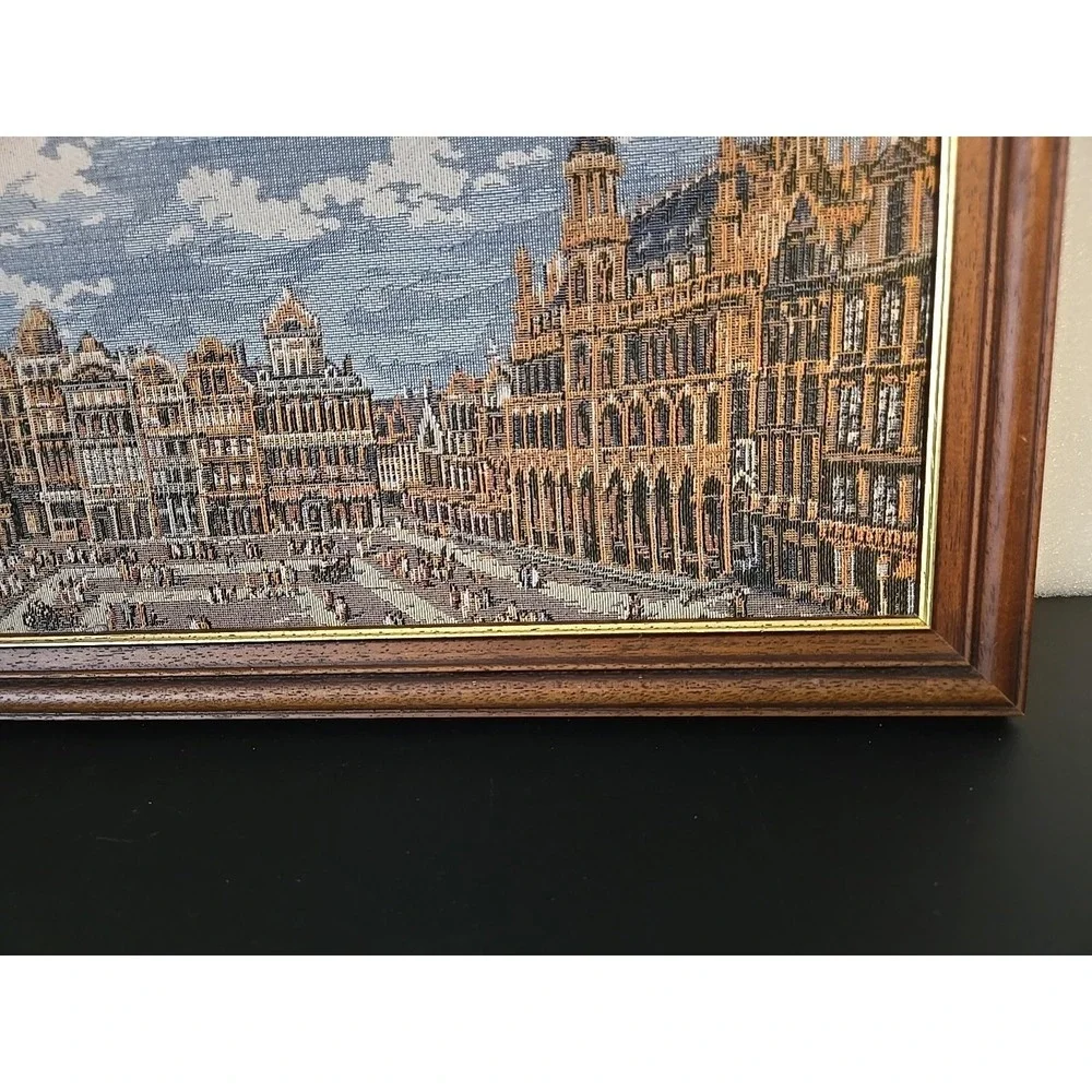 Grand Place in Brussels Framed Belgian Tapestry 20.5